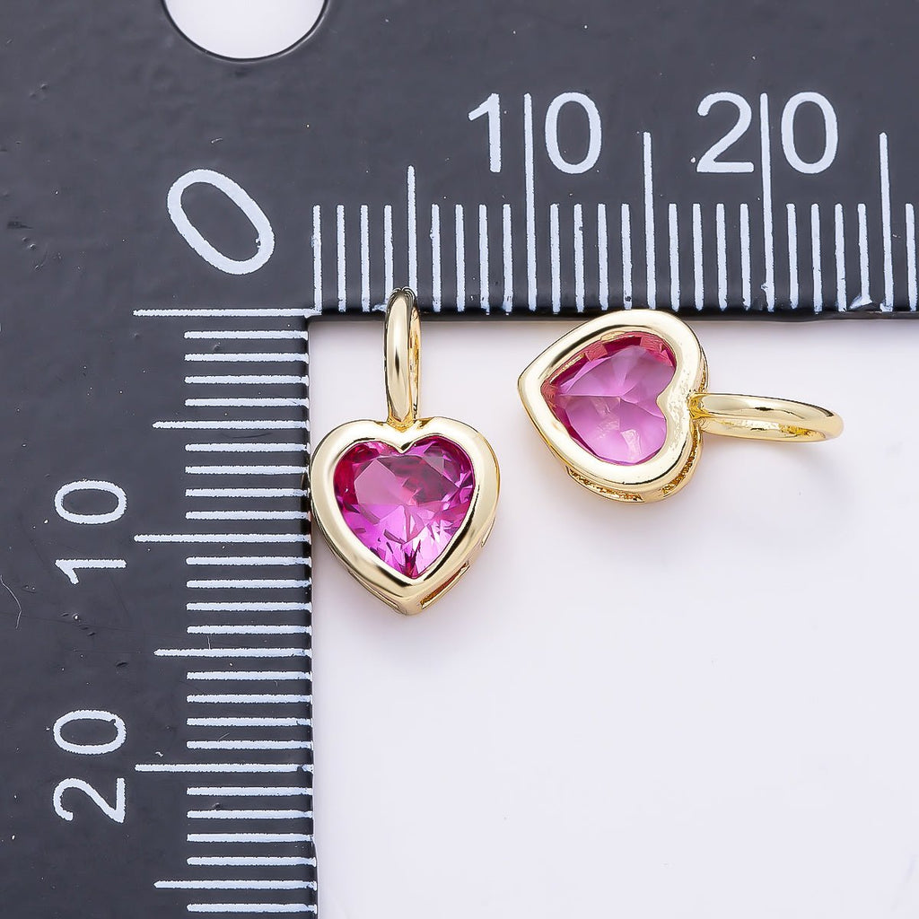 16K Gold Filled 14mm Birthstone CZ Bezel Heart Collar Chain Pendant | Charms-01287 ~ Charms-01298