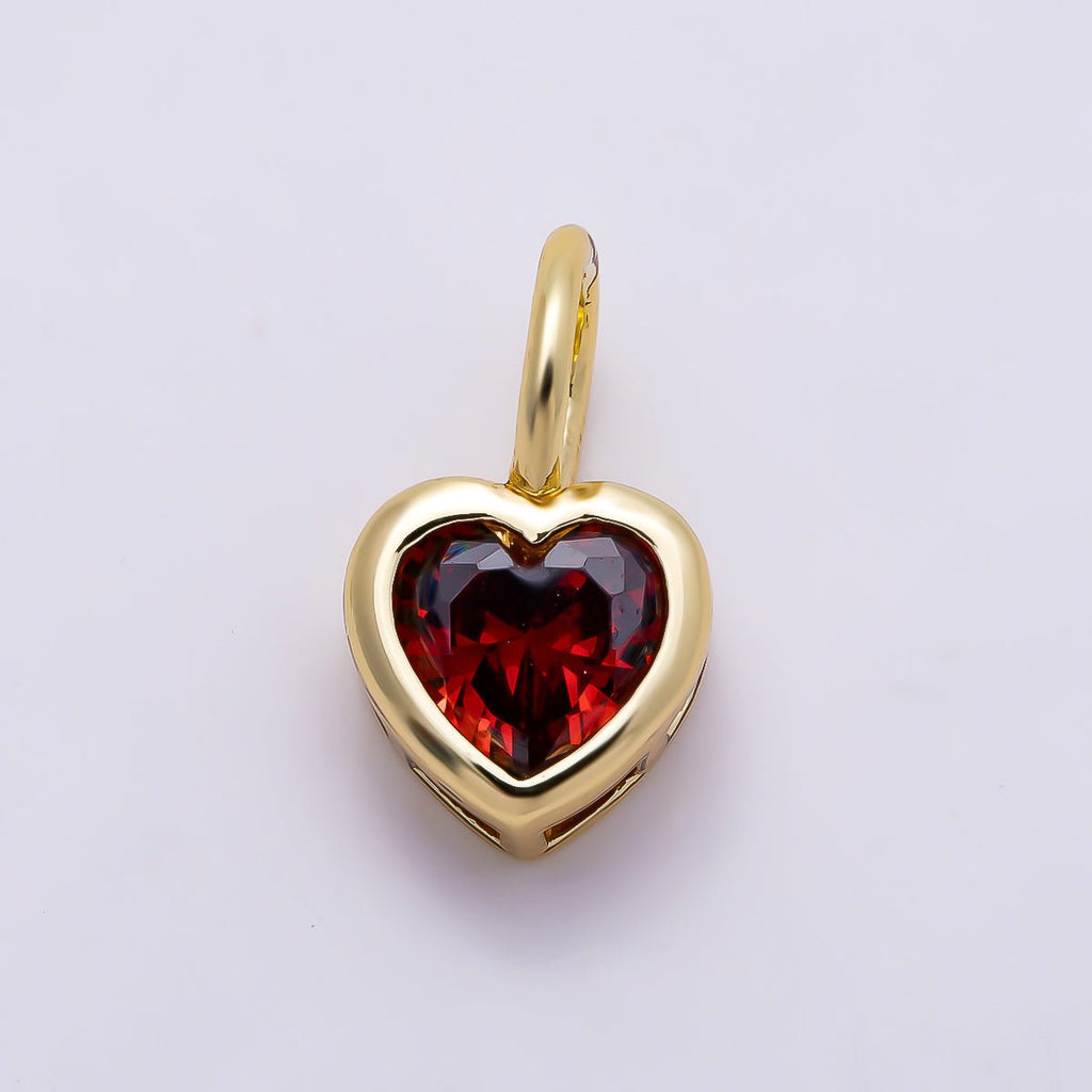 16K Gold Filled 14mm Birthstone CZ Bezel Heart Collar Chain Pendant | Charms-01287 ~ Charms-01298