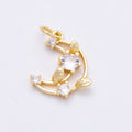 16K Gold Filled 14mm Clear CZ Celestial Crescent Moon Leaf Open Charm | Charms-00866