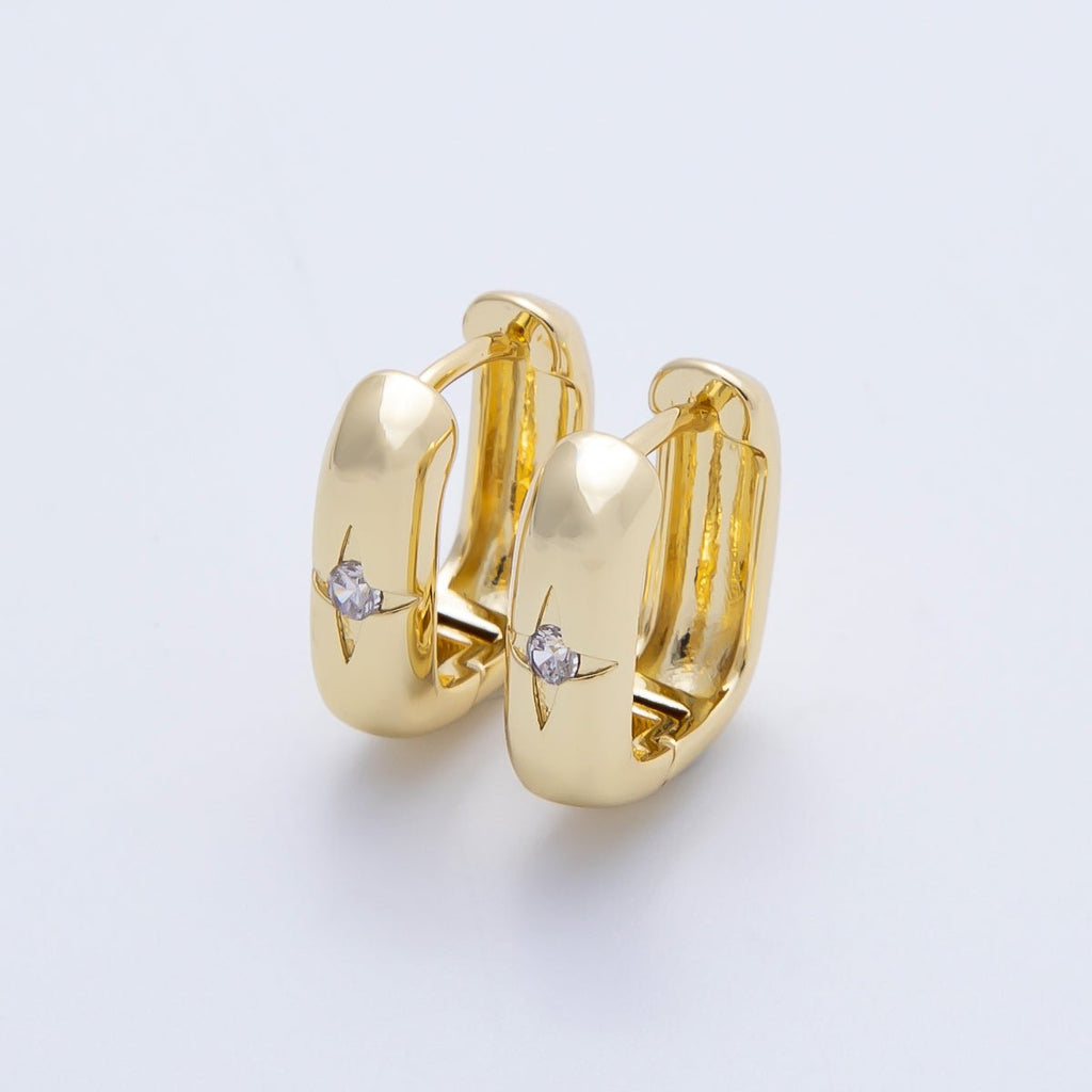16K Gold Filled 14mm Clear CZ Celestial North Star Oblong Hoop Earrings | Earrings-00342