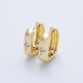 16K Gold Filled 14mm Clear CZ Celestial North Star Oblong Hoop Earrings | Earrings-00342