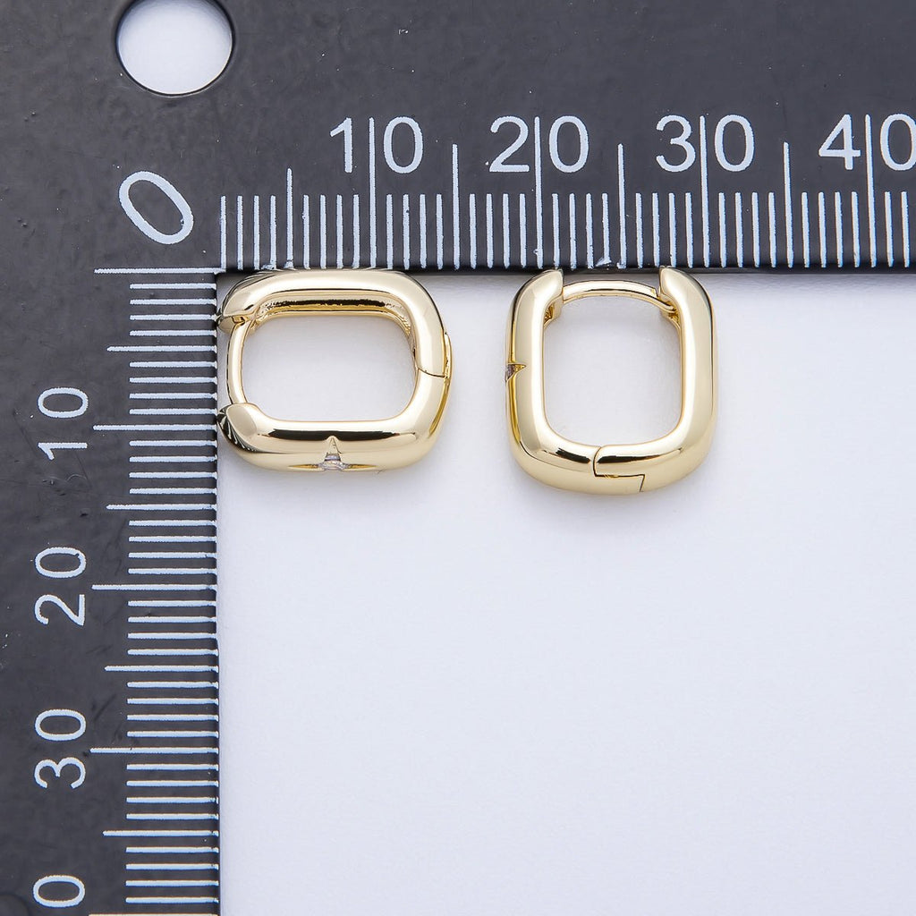 16K Gold Filled 14mm Clear CZ Celestial North Star Oblong Hoop Earrings | Earrings-00342
