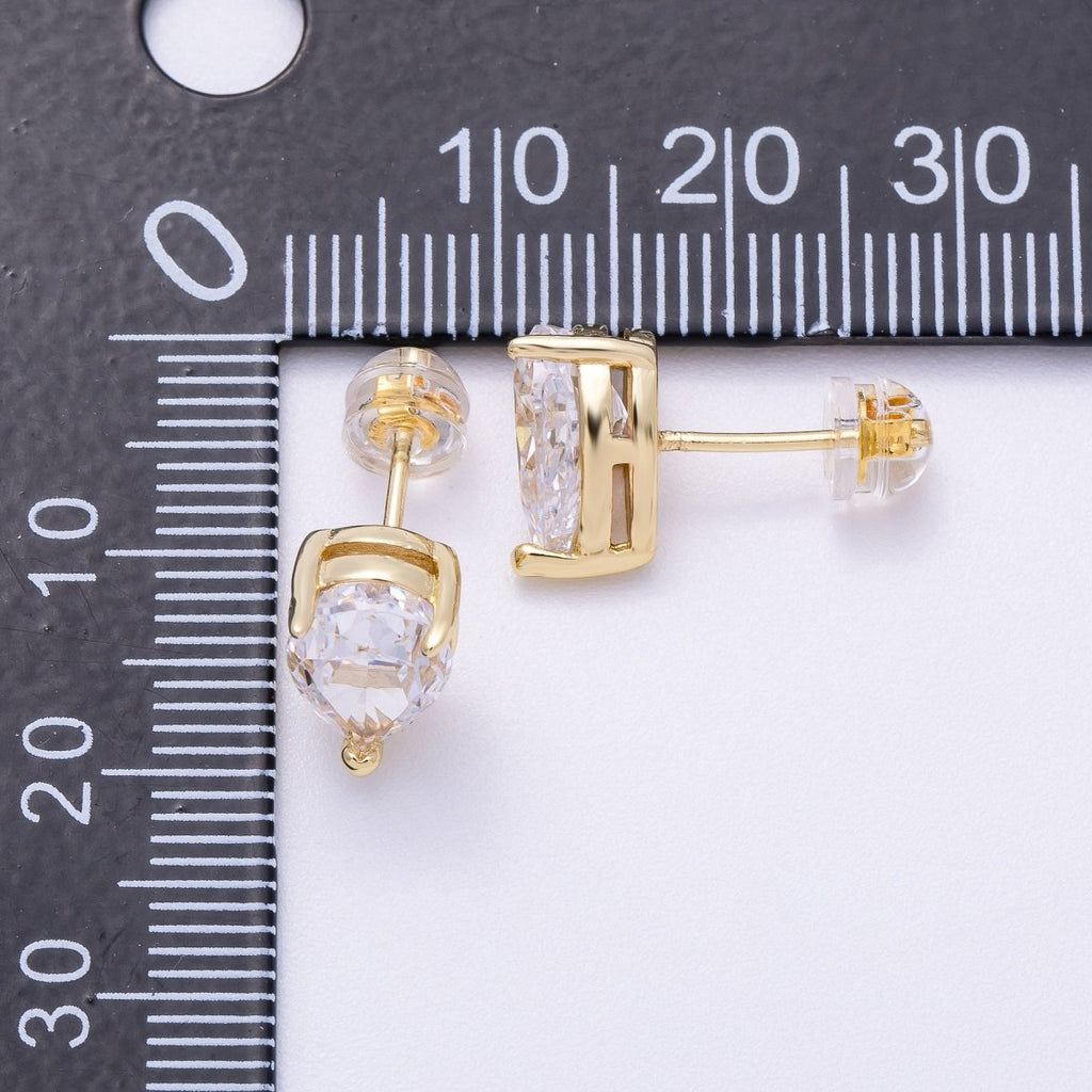 16K Gold Filled 14mm Clear CZ Marquise Stud Earrings | Earrings-00331