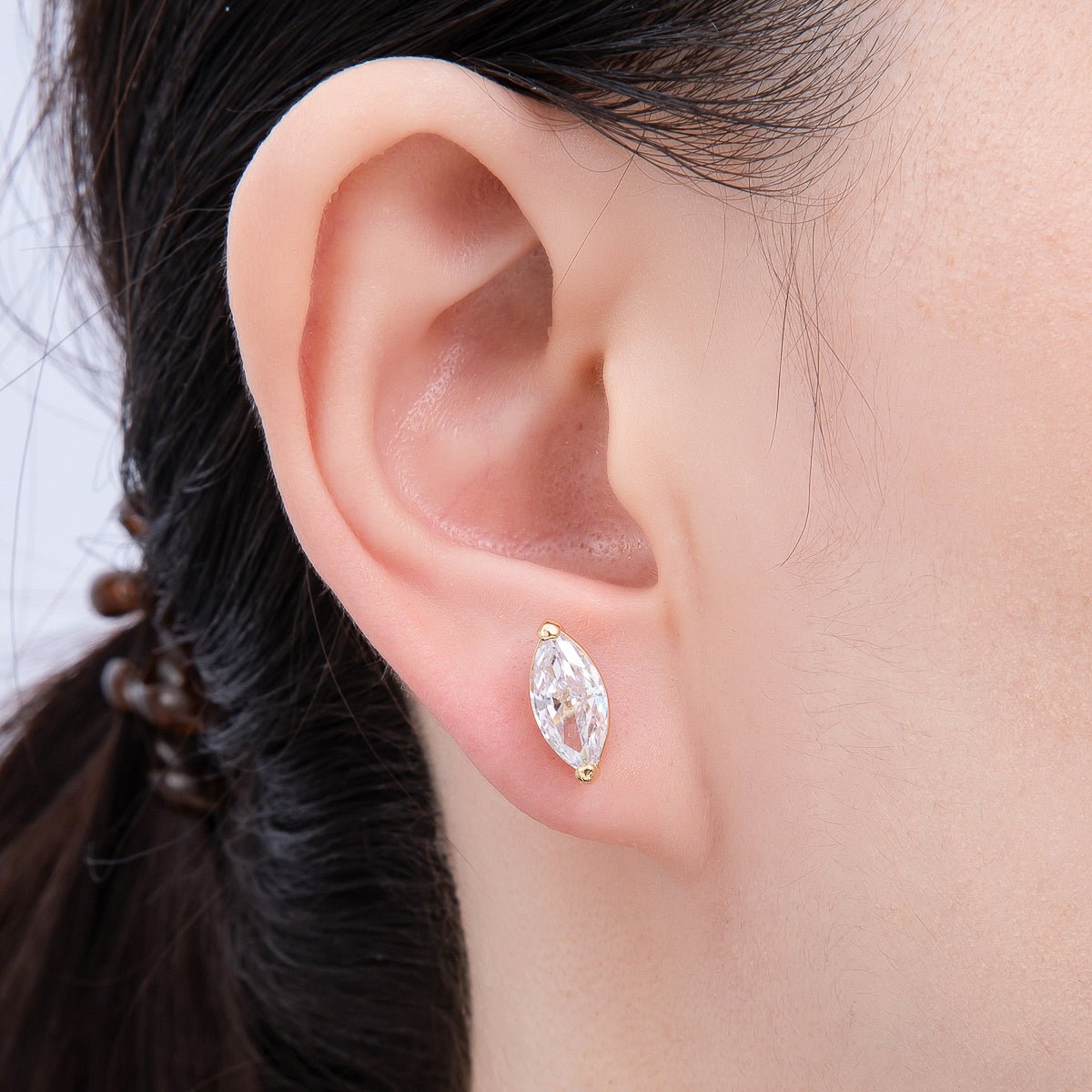 16K Gold Filled 14mm Clear CZ Marquise Stud Earrings | Earrings-00331