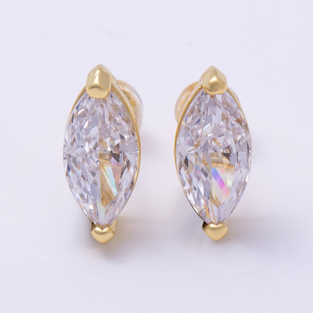 16K Gold Filled 14mm Clear CZ Marquise Stud Earrings | Earrings-00331
