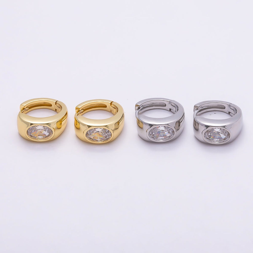 16K Gold Filled 14mm Clear CZ Wide Huggie Earrings in Gold & Silver | Earrings-00409 Earrings-00410