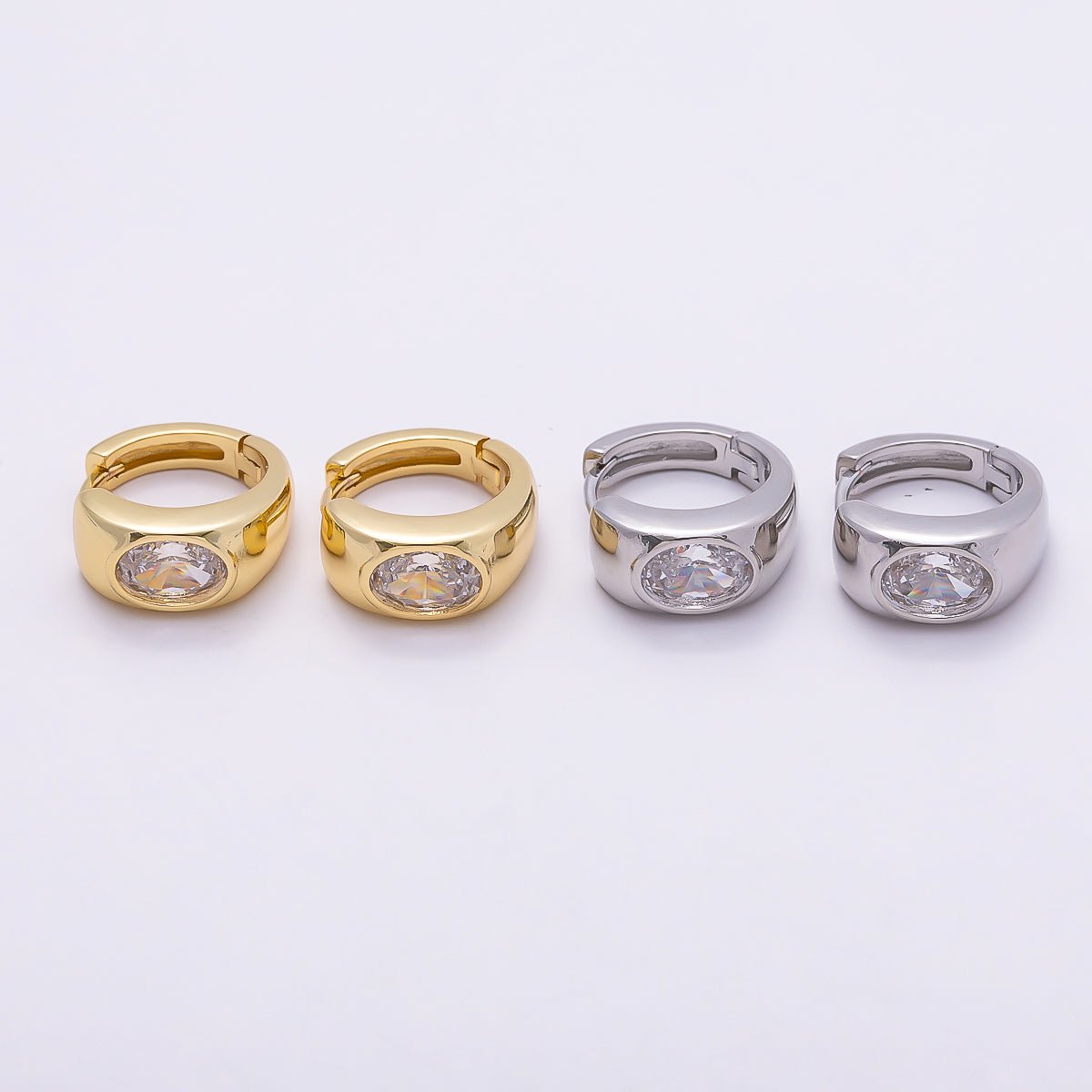 16K Gold Filled 14mm Clear CZ Wide Huggie Earrings in Gold & Silver | Earrings-00409 Earrings-00410