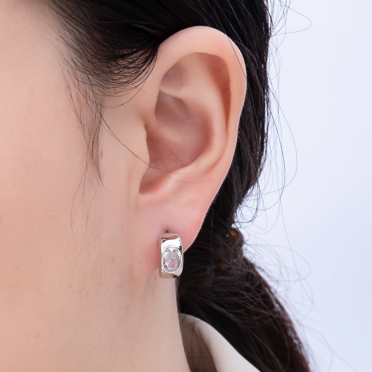 16K Gold Filled 14mm Clear CZ Wide Huggie Earrings in Gold & Silver | Earrings-00409 Earrings-00410