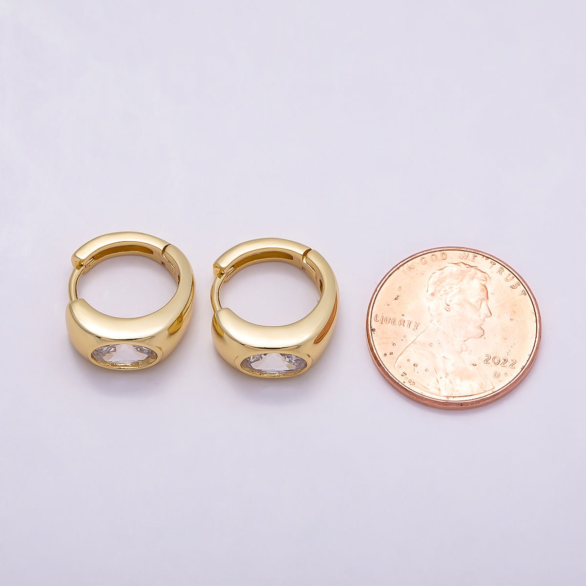 16K Gold Filled 14mm Clear CZ Wide Huggie Earrings in Gold & Silver | Earrings-00409 Earrings-00410
