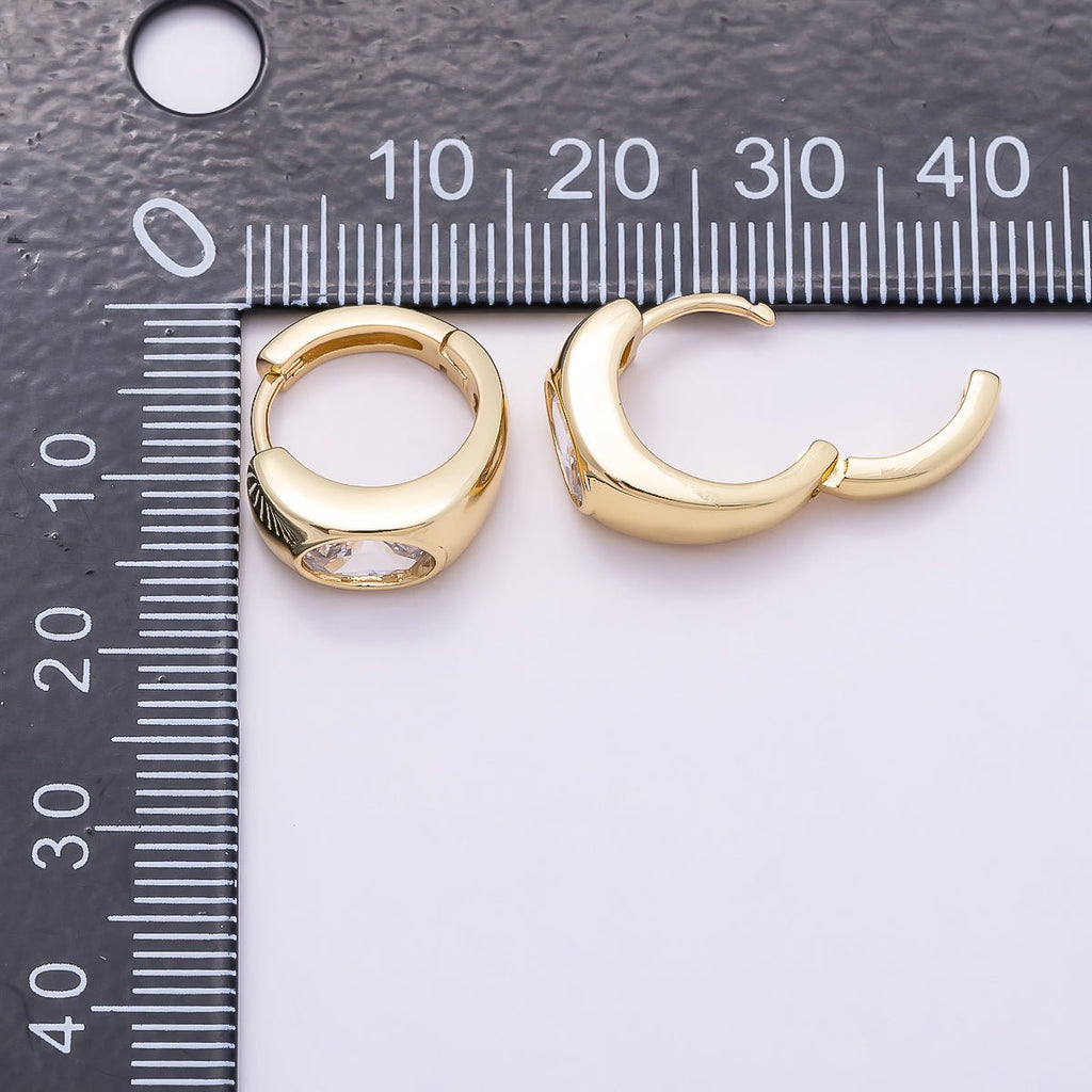 16K Gold Filled 14mm Clear CZ Wide Huggie Earrings in Gold & Silver | Earrings-00409 Earrings-00410