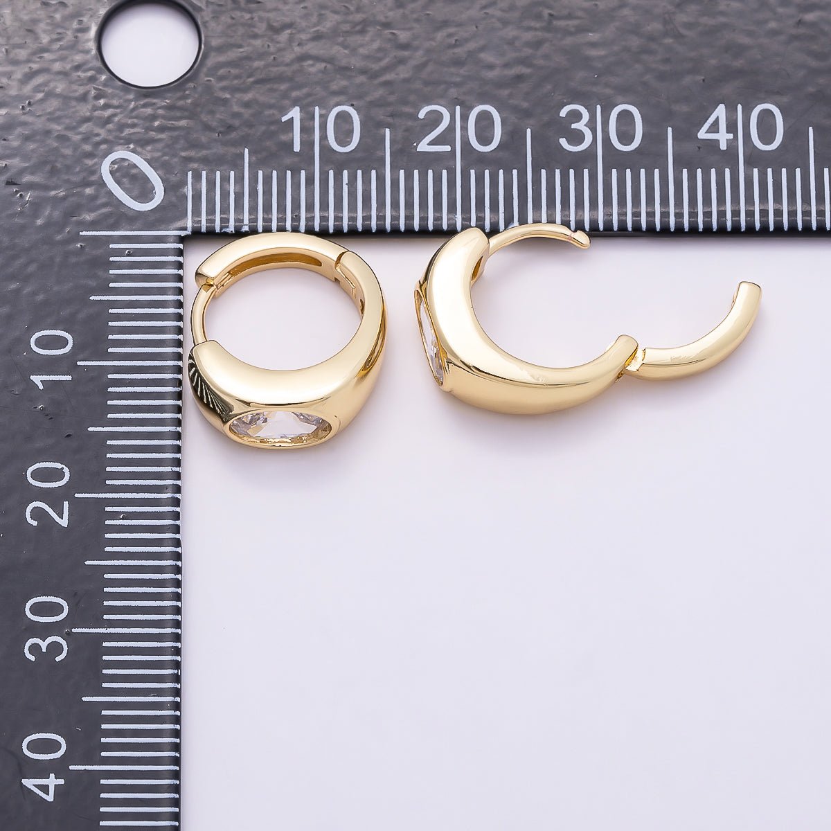 16K Gold Filled 14mm Clear CZ Wide Huggie Earrings in Gold & Silver | Earrings-00409 Earrings-00410