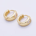 16K Gold Filled 14mm Clear Oval CZ Minimalist Dome Oblong Huggie | Earrings-00699