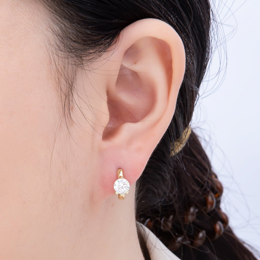 16K Gold Filled 14mm Clear Round CZ Solitaire Cartilage Huggie Earrings | Earrings-00450