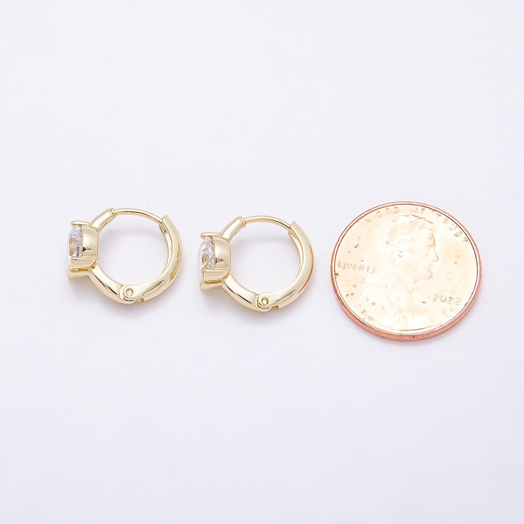 16K Gold Filled 14mm Clear Round CZ Solitaire Cartilage Huggie Earrings | Earrings-00450