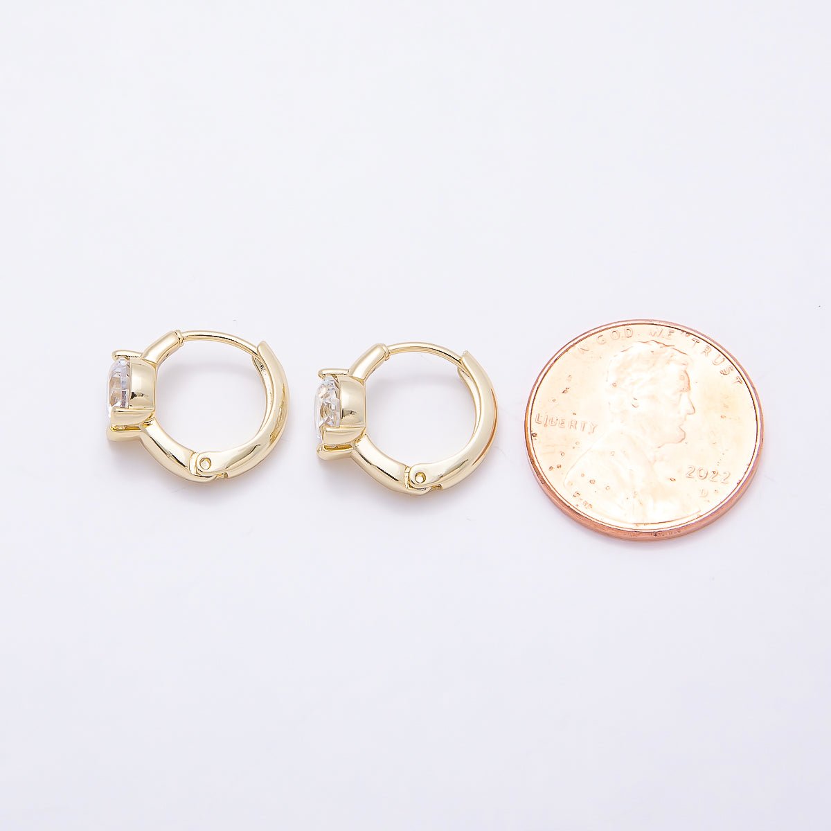 16K Gold Filled 14mm Clear Round CZ Solitaire Cartilage Huggie Earrings | Earrings-00450