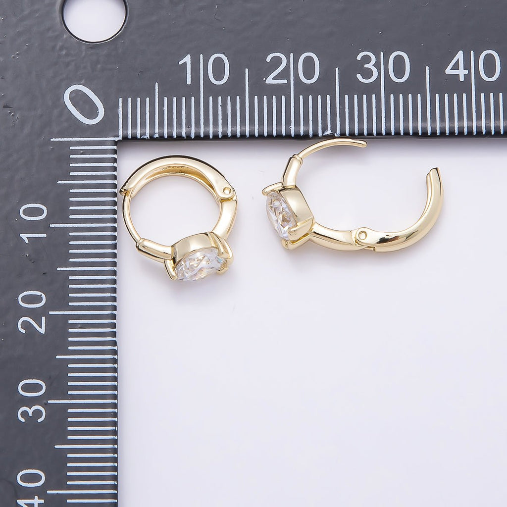 16K Gold Filled 14mm Clear Round CZ Solitaire Cartilage Huggie Earrings | Earrings-00450