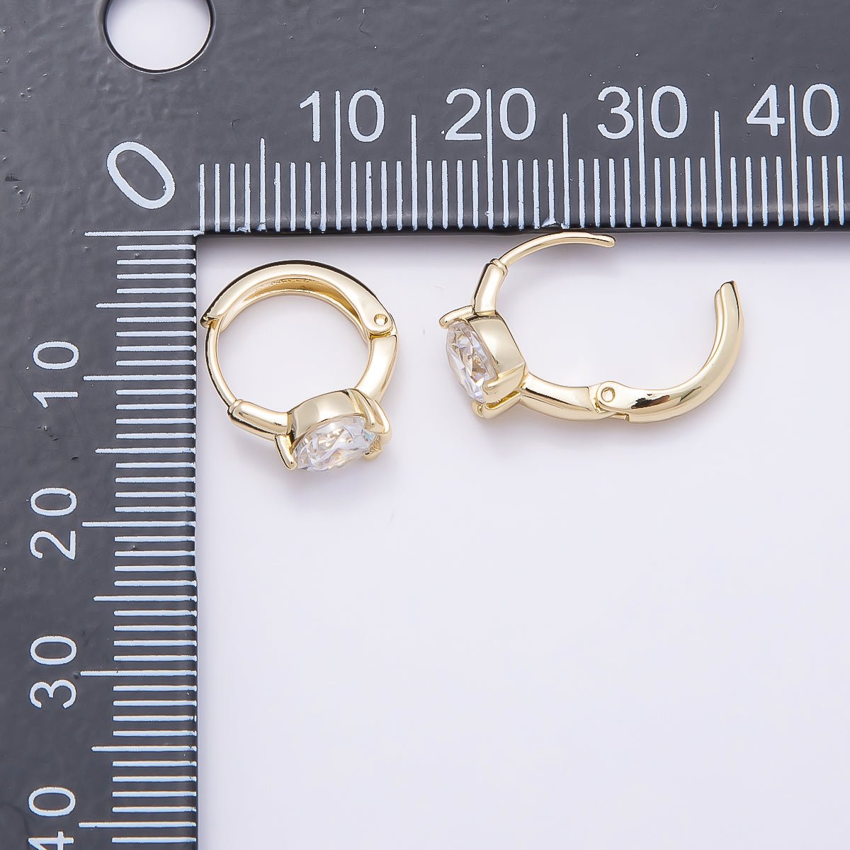 16K Gold Filled 14mm Clear Round CZ Solitaire Cartilage Huggie Earrings | Earrings-00450