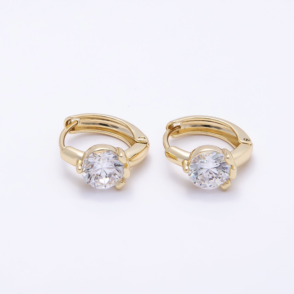 16K Gold Filled 14mm Clear Round CZ Solitaire Cartilage Huggie Earrings | Earrings-00450