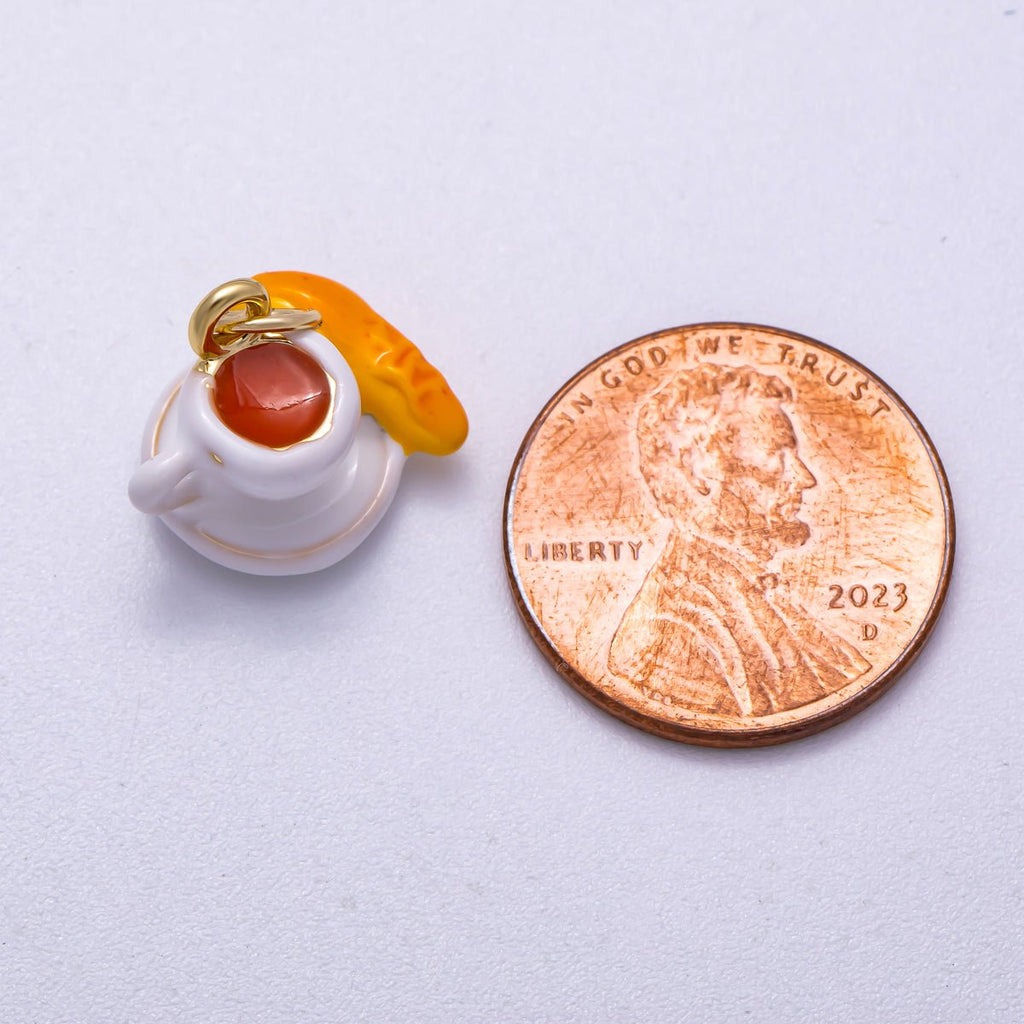 16K Gold Filled 14mm Coffee Baguette Breakfast Enamel 3D Multidimensional Charm | Charms-00570