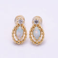 16K Gold Filled 14mm CZ Opal Navette Double Dotted Geometric Stud Earrings | Earrings-00459