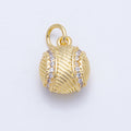 16K Gold Filled 14mm Micro Paved CZ Textured Baseball Sports Charm | Charms-00218