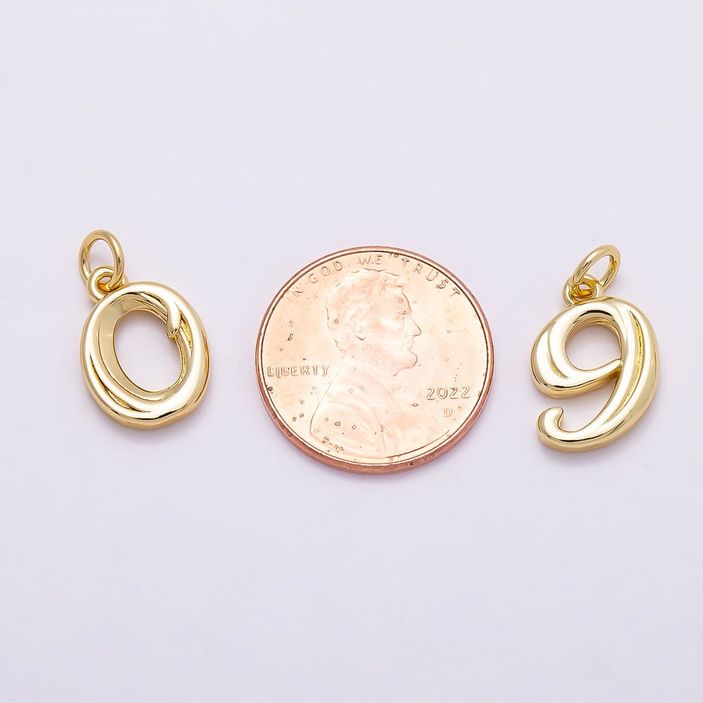 16K Gold Filled 14mm Minimalist Molten Number Numerology Charm | Charms-00878 ~ Charms-00887