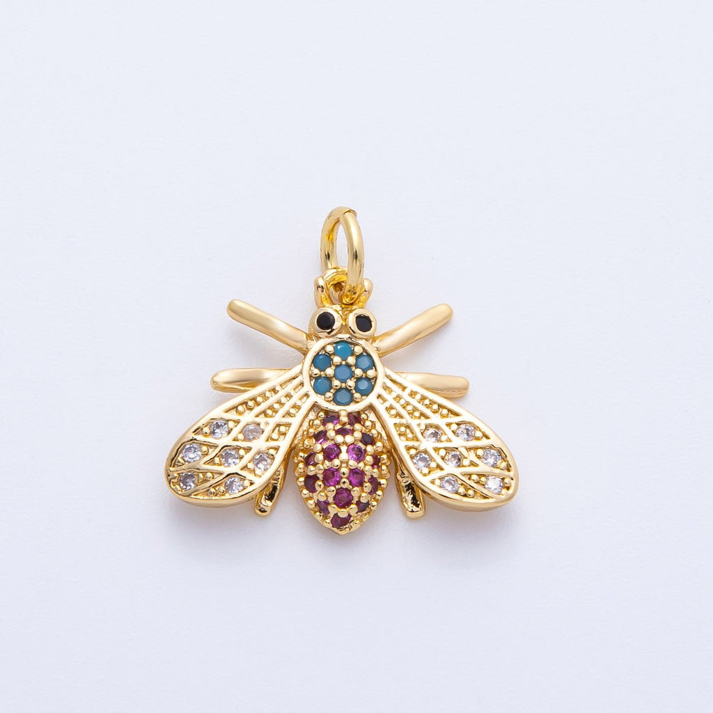 16K Gold Filled 14mm Multicolor Micro Paved CZ Bumble Bee Insect Animals | Charms-00354