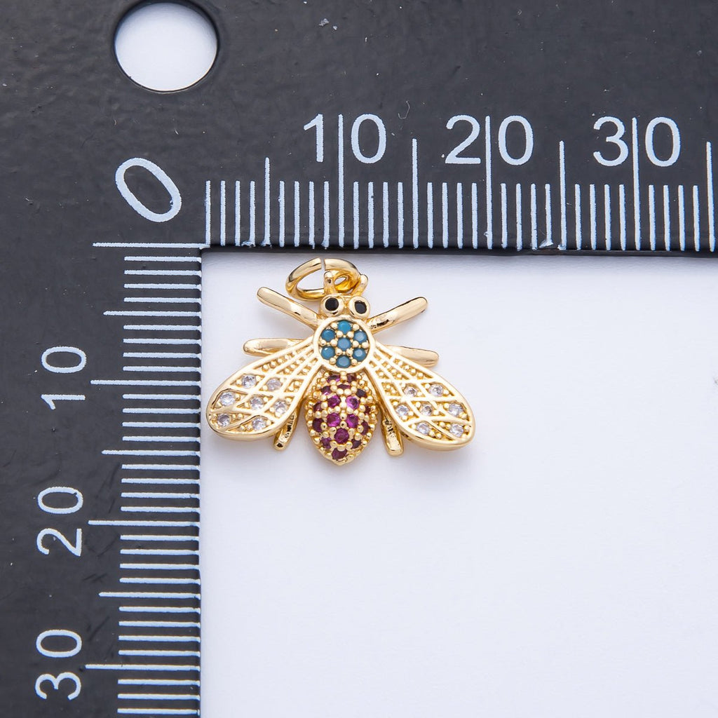 16K Gold Filled 14mm Multicolor Micro Paved CZ Bumble Bee Insect Animals | Charms-00354