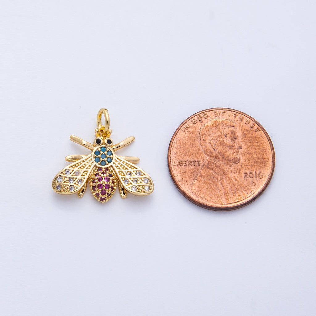 16K Gold Filled 14mm Multicolor Micro Paved CZ Bumble Bee Insect Animals | Charms-00354