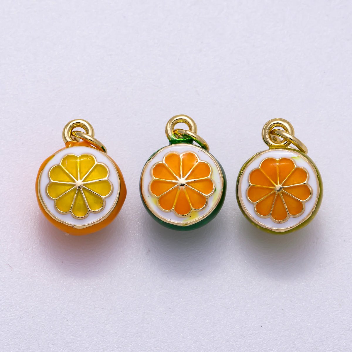 16K Gold Filled 14mm Orange Fruit Enamel 3D Multidimensional Charm | Charms-00543 - Charms-00545
