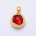 16K Gold Filled 14mm Red Agate Gemstone Molten Bezel Round Pendant | Charms-01500