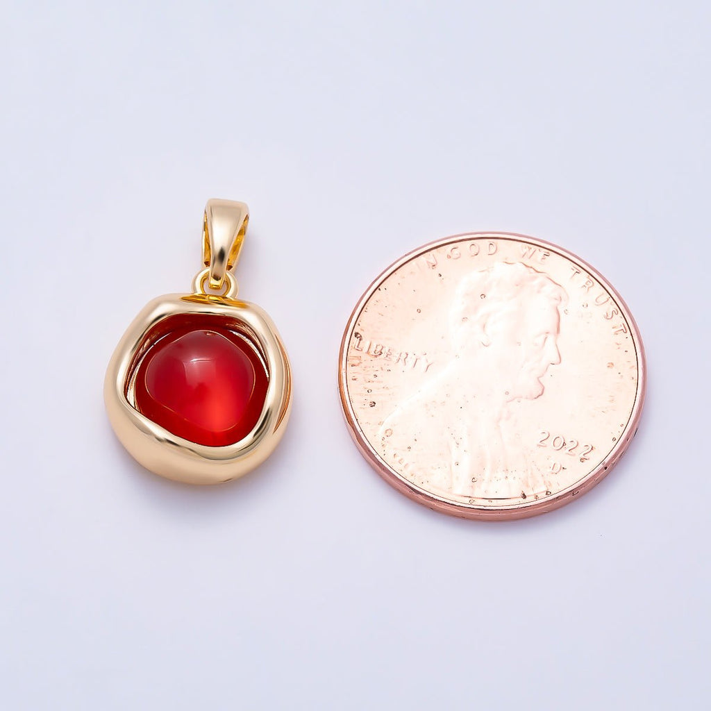 16K Gold Filled 14mm Red Agate Gemstone Molten Bezel Round Pendant | Charms-01500