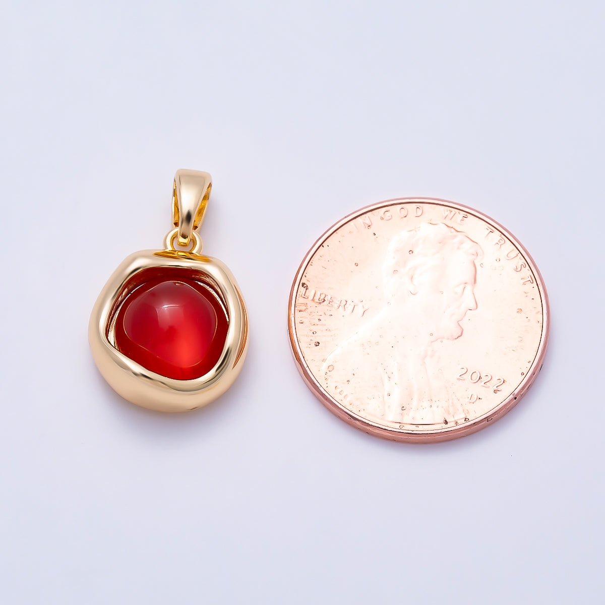 16K Gold Filled 14mm Red Agate Gemstone Molten Bezel Round Pendant | Charms-01500