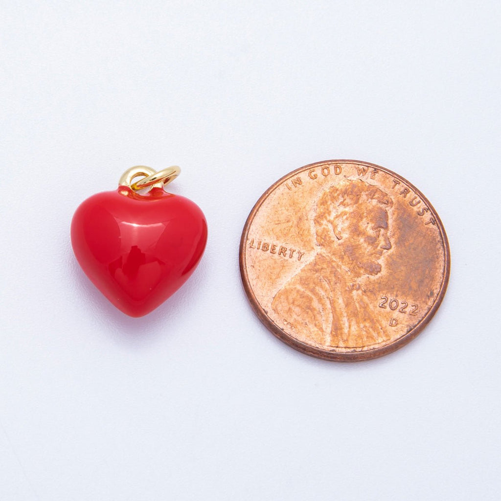 16K Gold Filled 14mm Red Enamel Chubby Multidimensional Heart Charm | Charms-00217