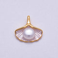 16K Gold Filled 14mm Shell Pearl Ginkgo Leaf Sea Shell Pendant | Charms-00716