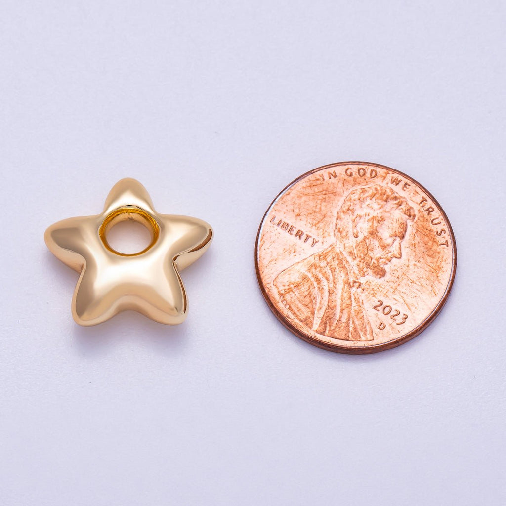 16K Gold Filled 15mm Chubby Celestial Star 3D Multidimensional Slide Charm | BEADS-00275