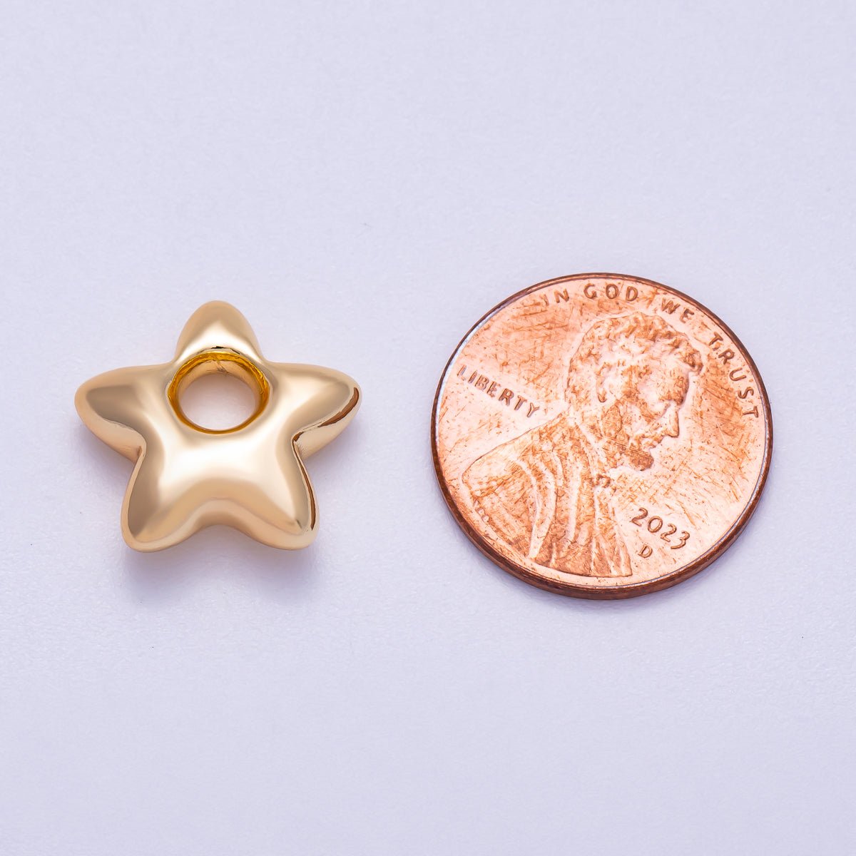 16K Gold Filled 15mm Chubby Celestial Star 3D Multidimensional Slide Charm | BEADS-00275