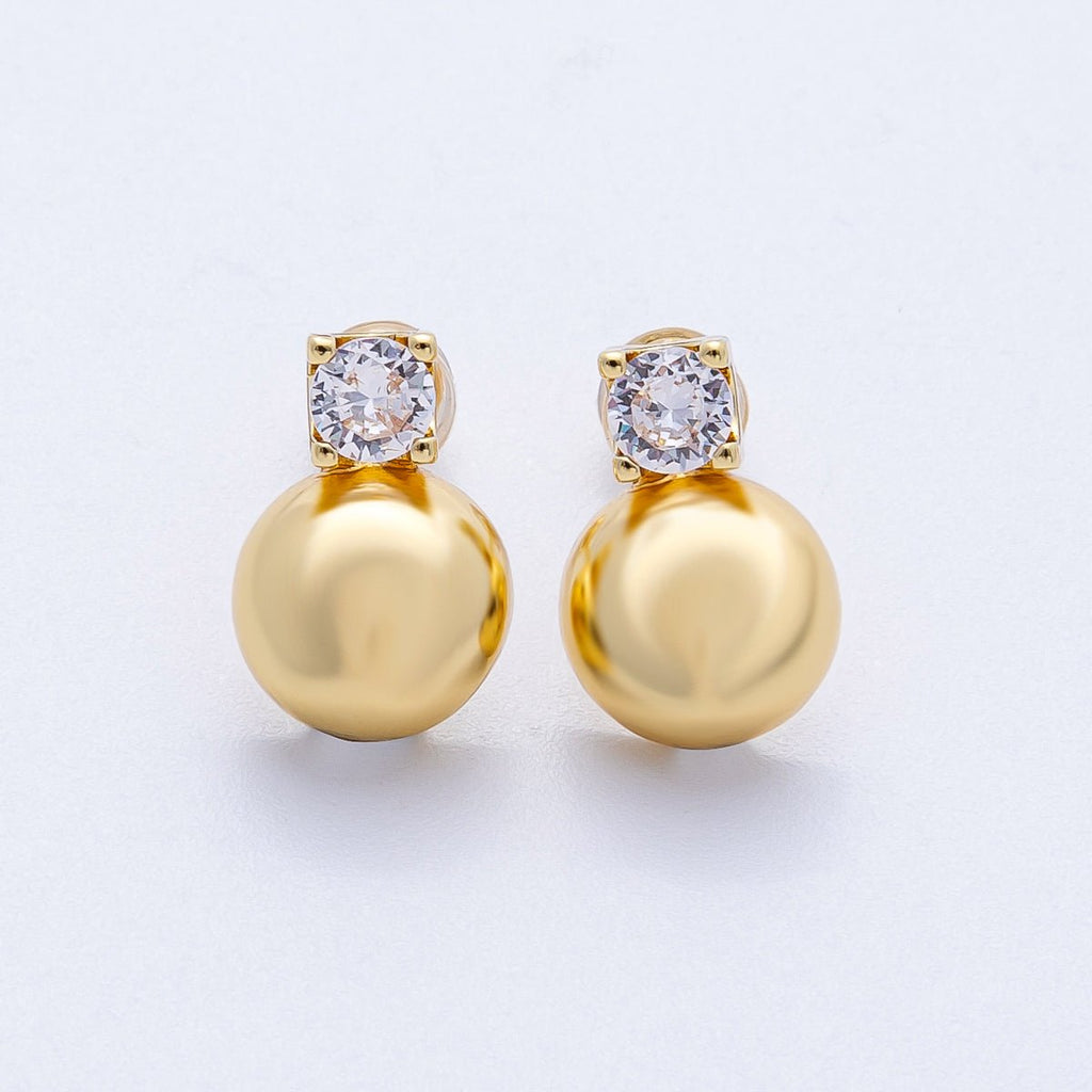 16K Gold Filled 15mm Clear CZ Dome Round Ball Stud | Earrings-00233