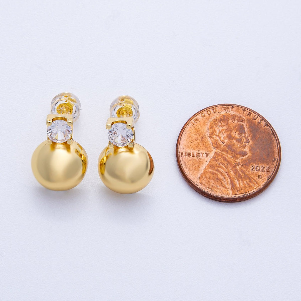 16K Gold Filled 15mm Clear CZ Dome Round Ball Stud | Earrings-00233