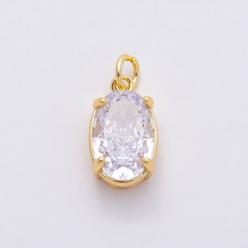 16K Gold Filled Clear CZ Teardrop, Oval, Heart, Marquise, Square Solitaire Charm | Charms-00816 ~ Charms-00820
