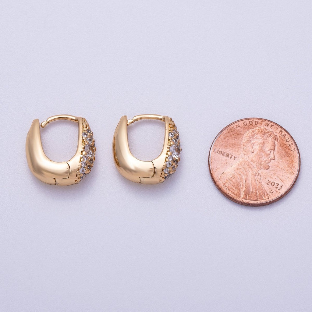 16K Gold Filled 15mm Micro Paved CZ Custer Dome Oblong Square Cartilage Huggie Earrings | Earrings-00325