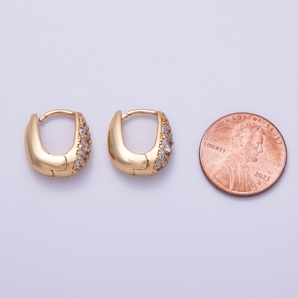 16K Gold Filled 15mm Micro Paved CZ Custer Dome Oblong Square Cartilage Huggie Earrings | Earrings-00325