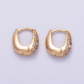16K Gold Filled 15mm Micro Paved CZ Custer Dome Oblong Square Cartilage Huggie Earrings | Earrings-00325