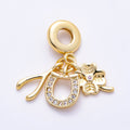 16K Gold Filled 15mm Micro Paved CZ Horseshoe Clover Wishbone Lucky Drop Rondelle Pendant in Gold & Silver | Charms-01512 Charms-01513
