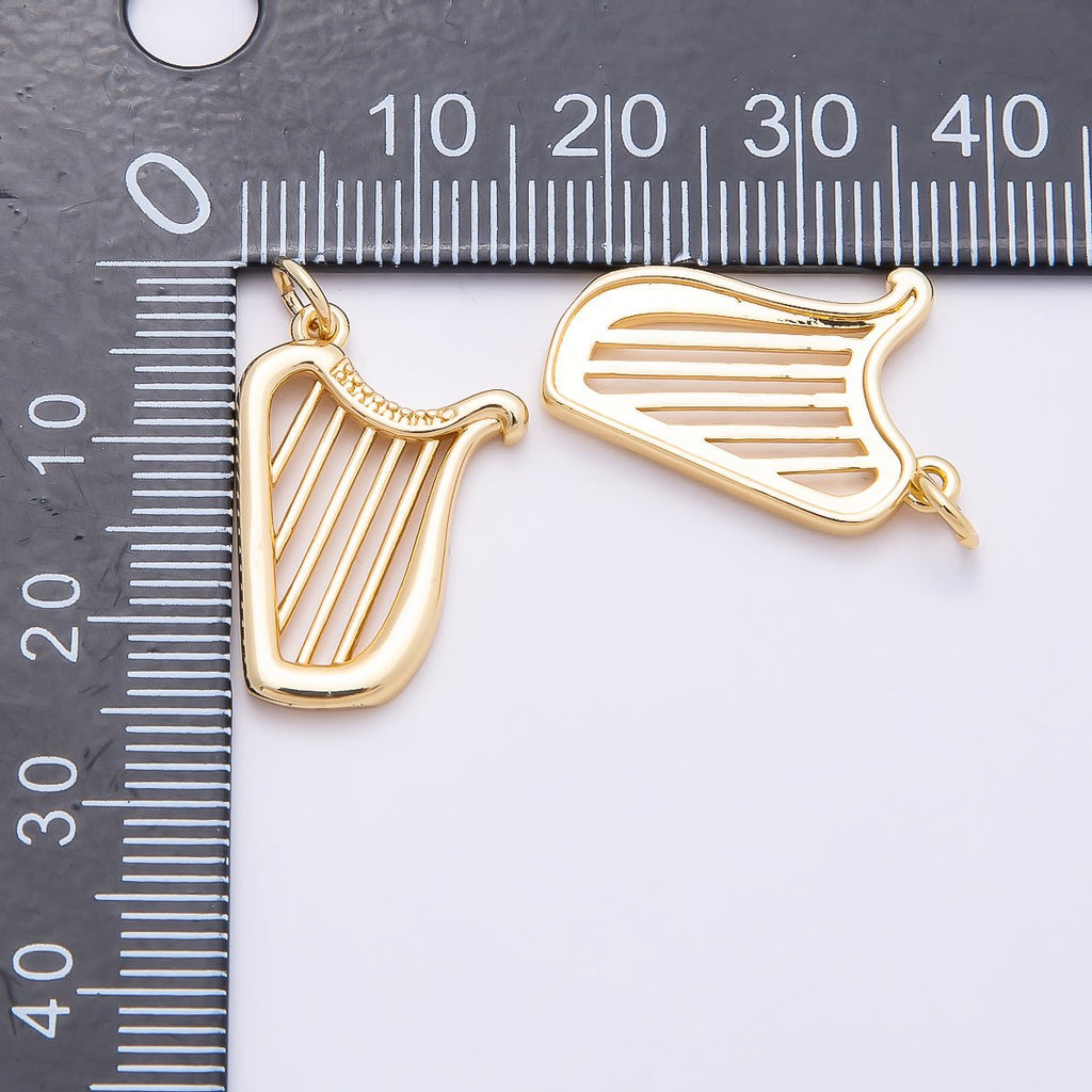 16K Gold Filled 15mm Minimalist Harp Musical Instrument Charm | Charms-00861