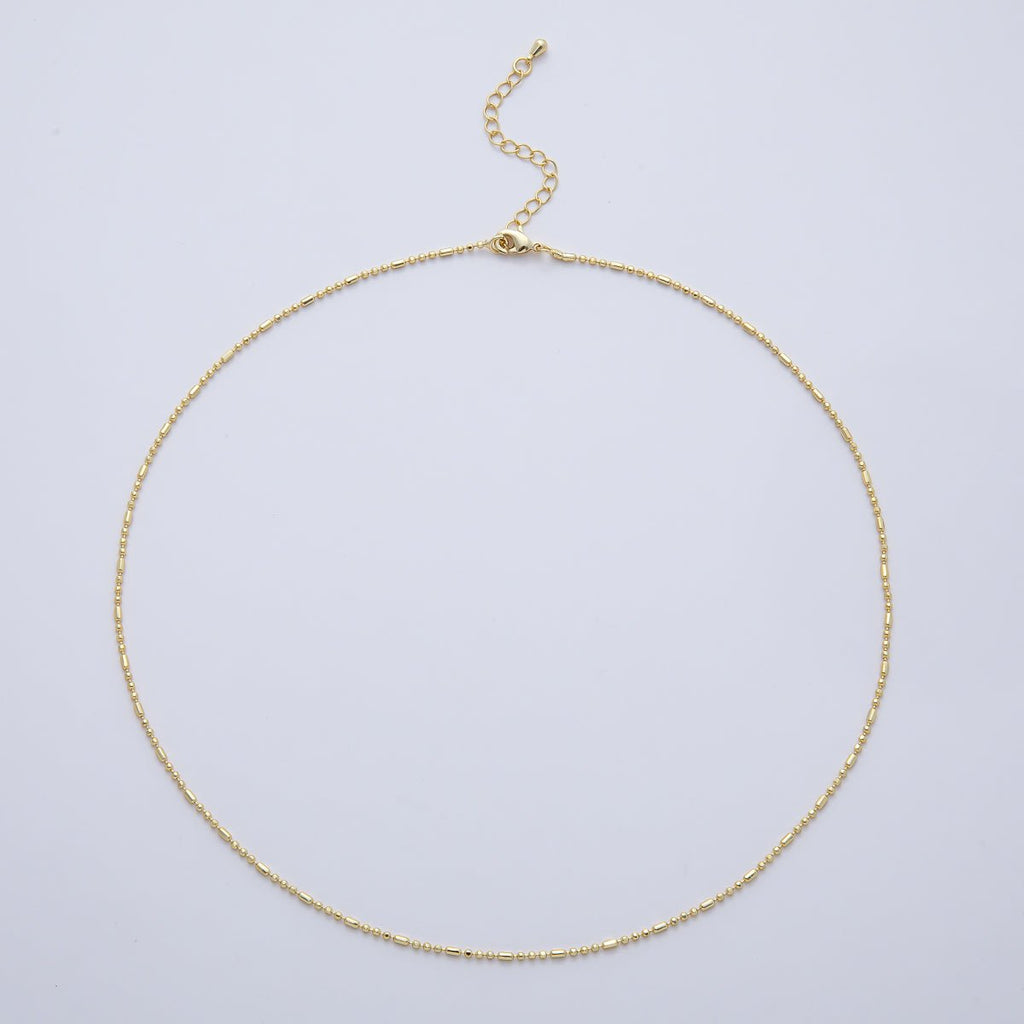 16K Gold Filled 1.5mm Minimalist Tube Ball Chain 18 Inch Necklace w. Extender | WA-04213