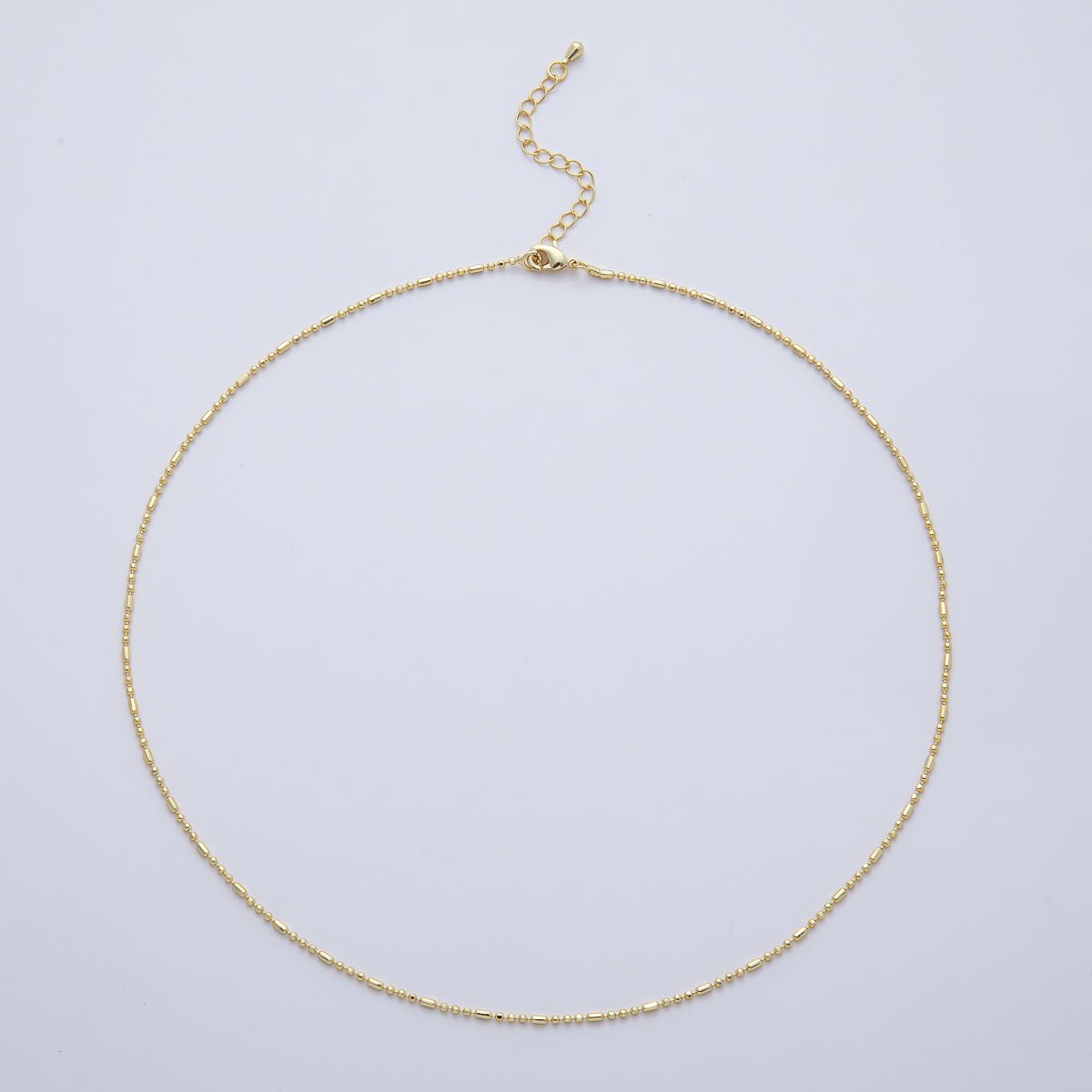 16K Gold Filled 1.5mm Minimalist Tube Ball Chain 18 Inch Necklace w. Extender | WA-04213