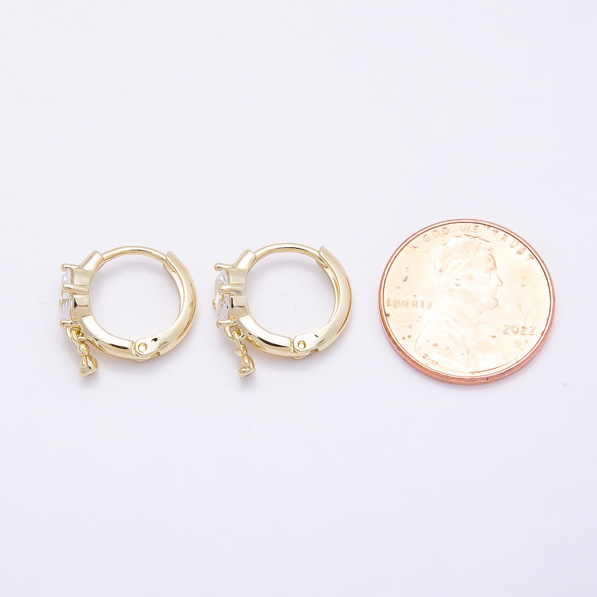 16K Gold Filled 15mm Oval Clear CZ Teddy Bear Drop Huggie Earrings | Earrings-00445