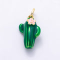 16K Gold Filled 15mm Pink Flower Green Enamel Plant Cactus Charm | Charms-01511