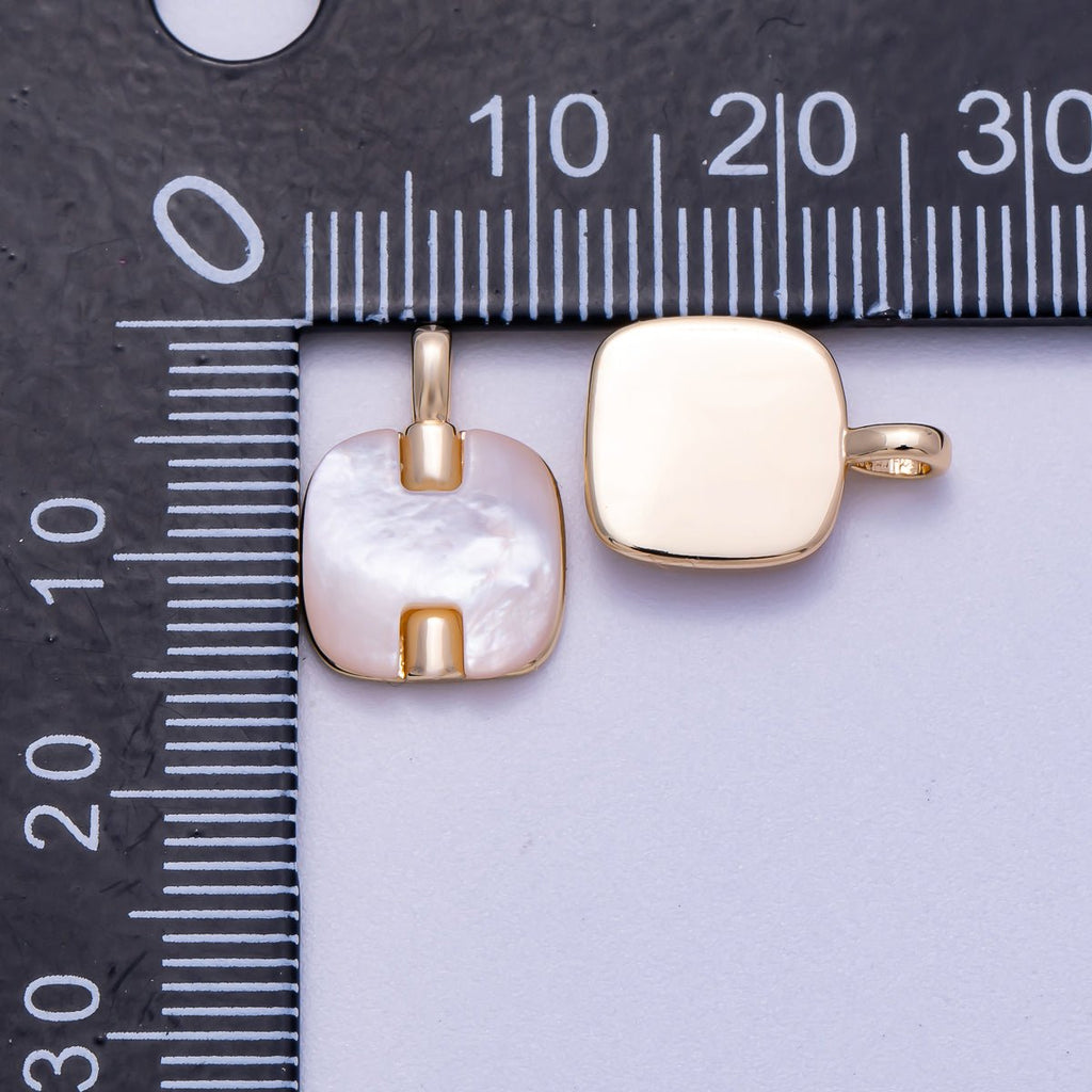 16K Gold Filled 15mm Shell Pearl Square Mini Charm | Charms-00594
